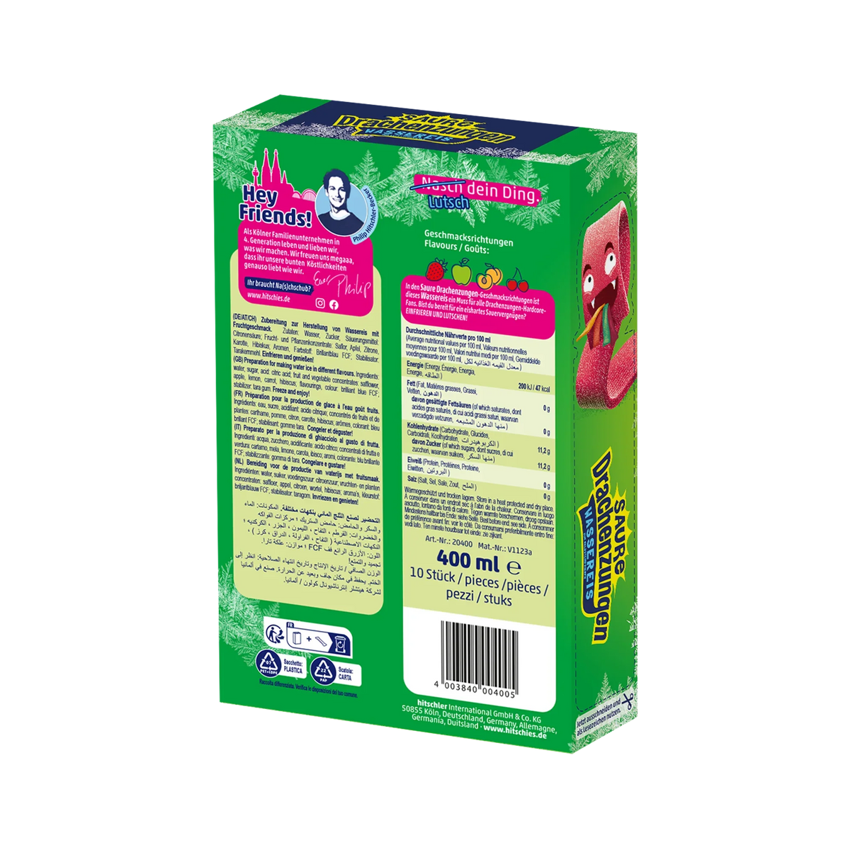 Hitschies Saure Drachenzungen Wassereis 10x40ml Fruchtgeschmack – Rückansicht