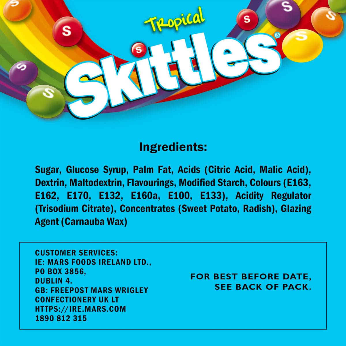 Skittles Vegan Chewy Sweets Tropical 136g Fruchtgummi Produktbild – Detailansicht