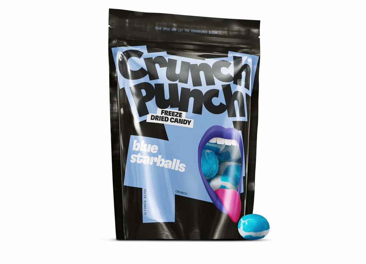 Crunch Punch Blue Starballs Gefriergetrocknete Bonbons 100g Blau – Detailansicht