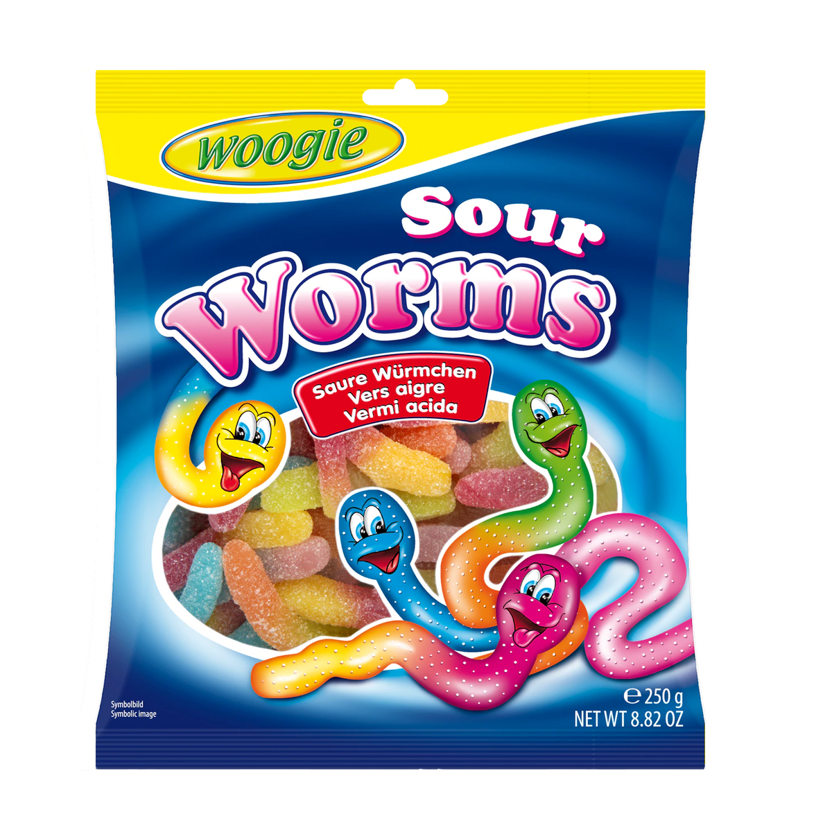 Woogie Saure Würmer 250g gezuckerte Fruchtgummis säuerlich-fruchtig – Produktansicht