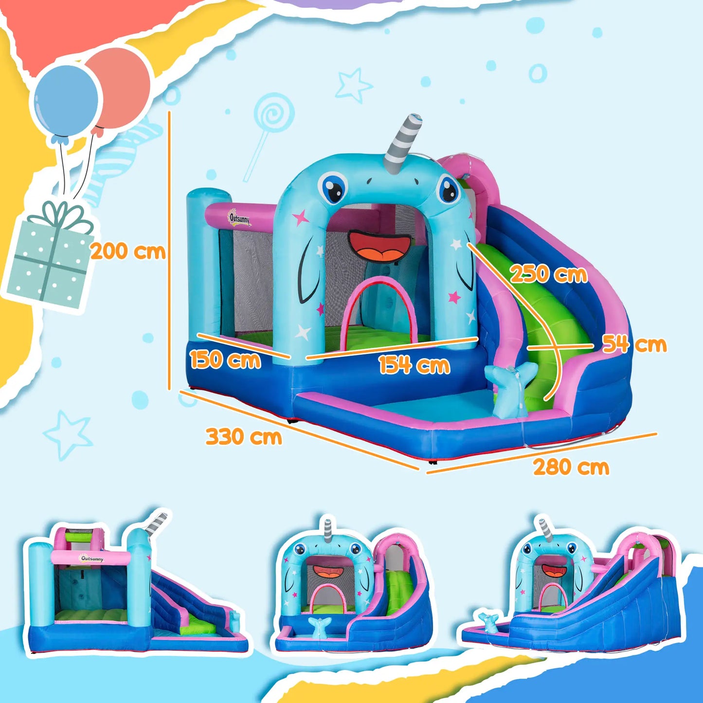 Aufblasbare Hüpfburg Spielburg für Outdoor Sprungbereich für Kinder 3-8 Jahre Wasserbecken