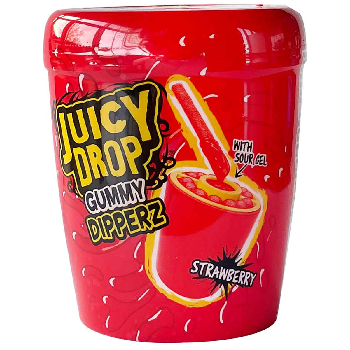 Bazooka Juicy Drop Gummy Dipperz Erdbeere 96g – Seitenansicht