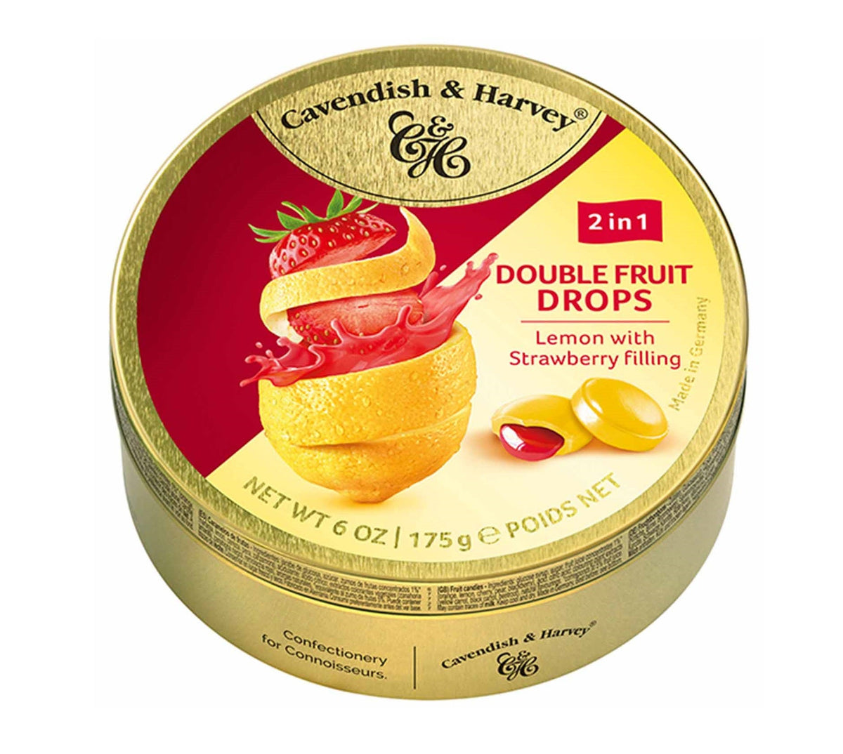 Cavendish & Harvey Double Fruit Drops Lemon mit Erdbeerfüllung 175g Bonbons