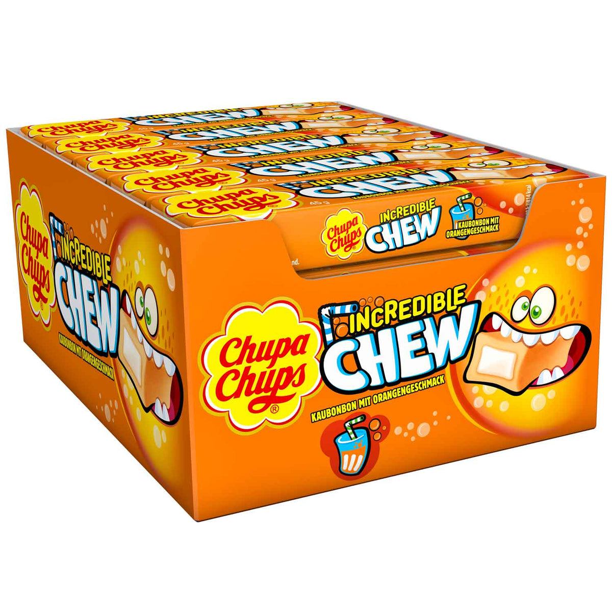 Chupa Chups Incredible Chew Orange Kaubonbons 45g 10 Stück – Detailansicht