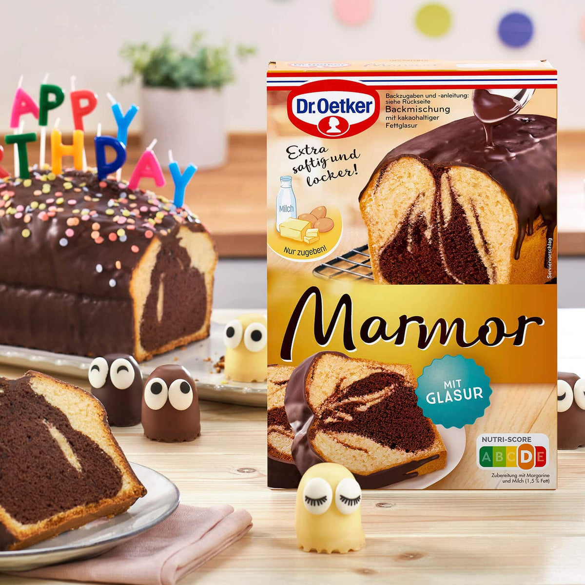Dr Oetker Marmor Kuchen Backmischung 475g – Klassischer Marmorkuchen mit Schoko-Vanille-Geschmack – Seitenansicht