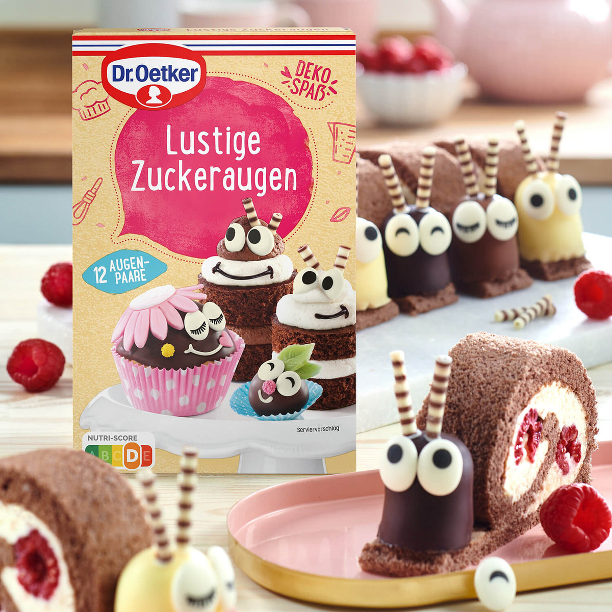 Dr Oetker Zuckeraugen 12 Paare Glasurosen für 12 Muffins 175g – Anwendungsansicht