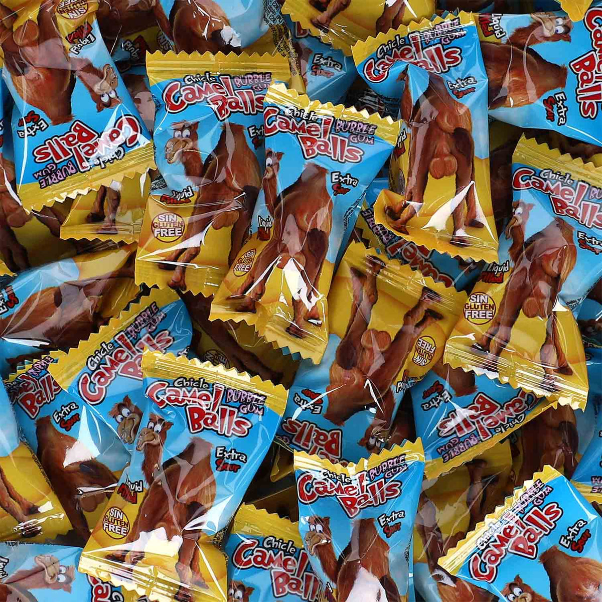 Fini Camel Balls Extra Bubble Gum Sour Kaugummi Braun 1000g 200 Stück – Detailansicht