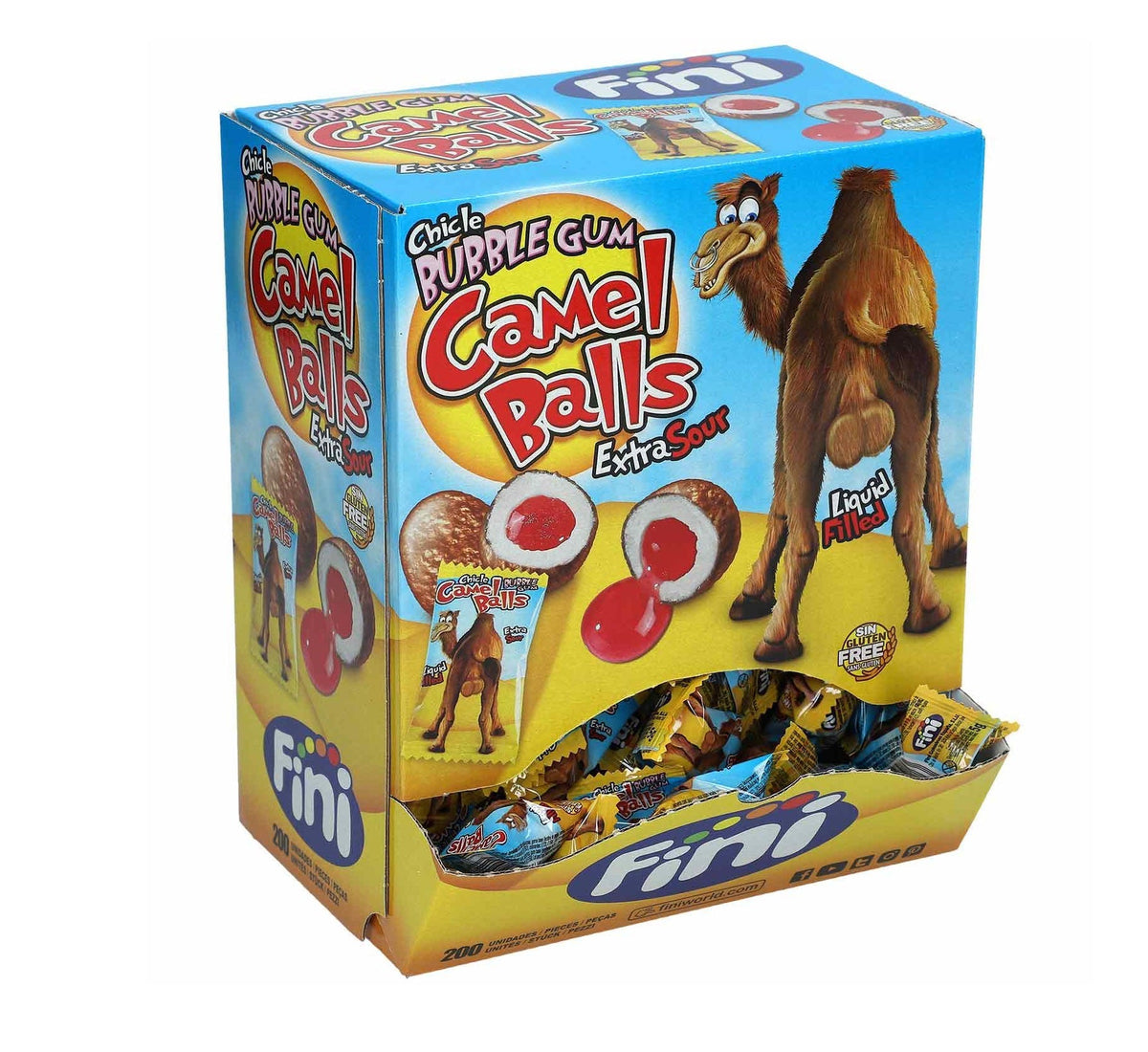 Fini Camel Balls Extra Bubble Gum Sour Kaugummi Braun 1000g 200 Stück – Produktansicht