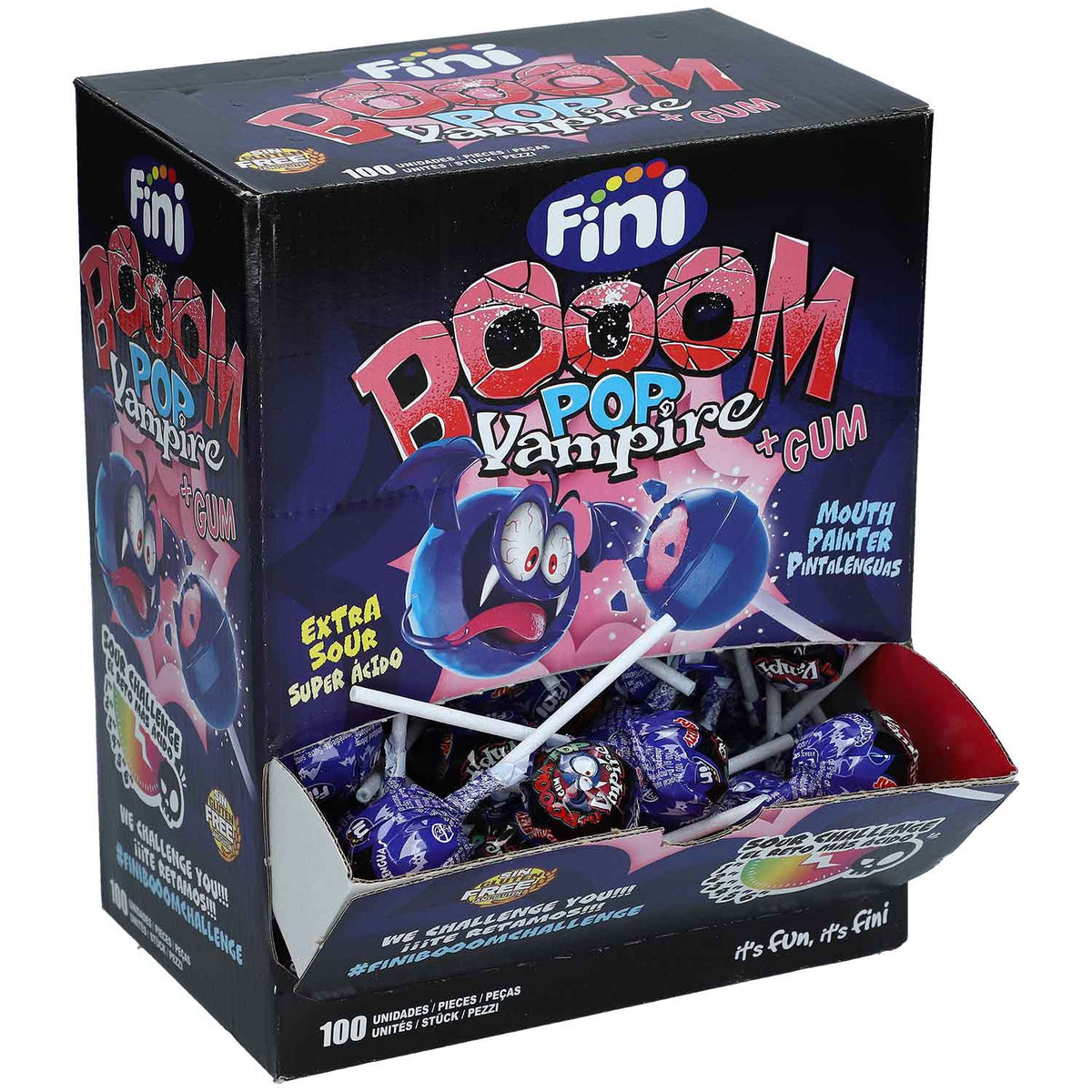 Fini Booom Pop Vampire Lolli Blaubeere 100 Stück 1500g – Produktansicht