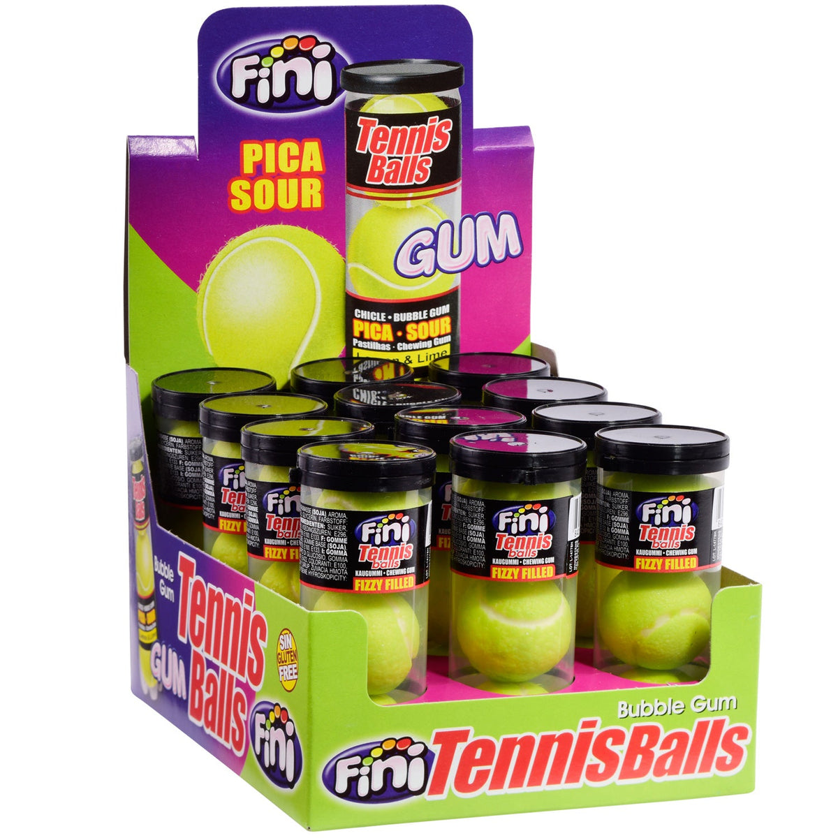 Fini Tennis Balls Fizzy Kaugummi mit flüssiger Zitrone-Limette-Füllung 3 Stück – Detailansicht