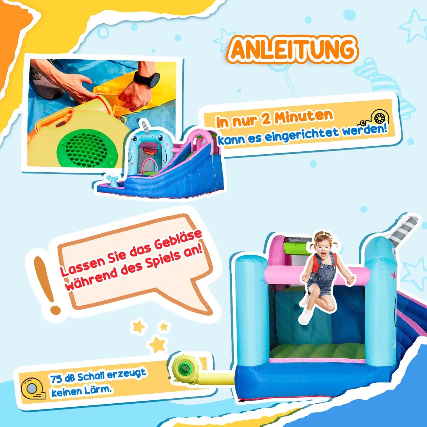 Aufblasbare Hüpfburg Spielburg für Outdoor Sprungbereich für Kinder 3-8 Jahre Wasserbecken