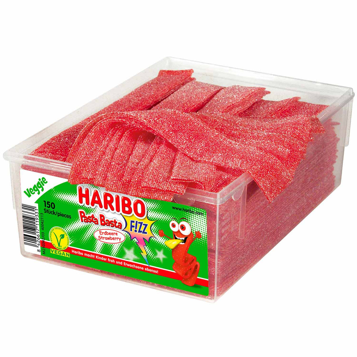 Haribo Pasta Basta Erdbeere FIZZ vegan 150er Fruchtgummi 1125g – Produktansicht
