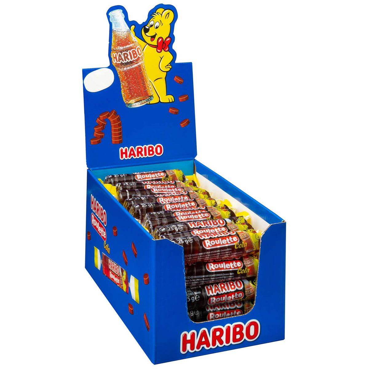 Haribo Roulette Cola Fruchtgummi 50 Rollen à 25g – Produktansicht