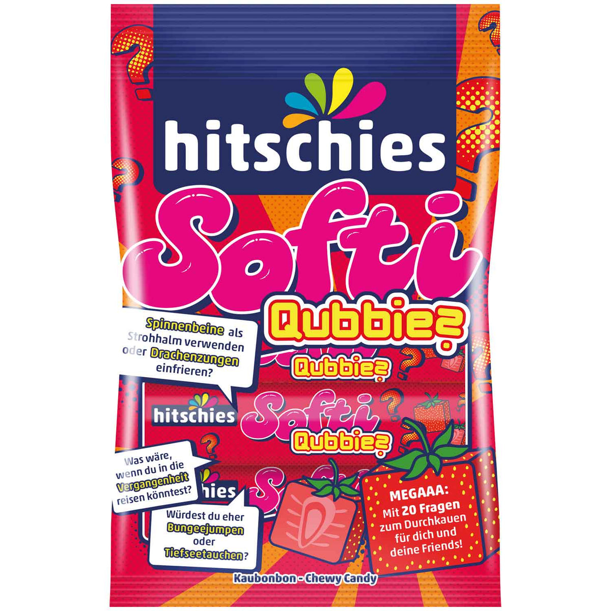 Hitschies Softi Qubbies Erdbeere 80g Weiche Kaubonbons mit Fruchtgeschmack
