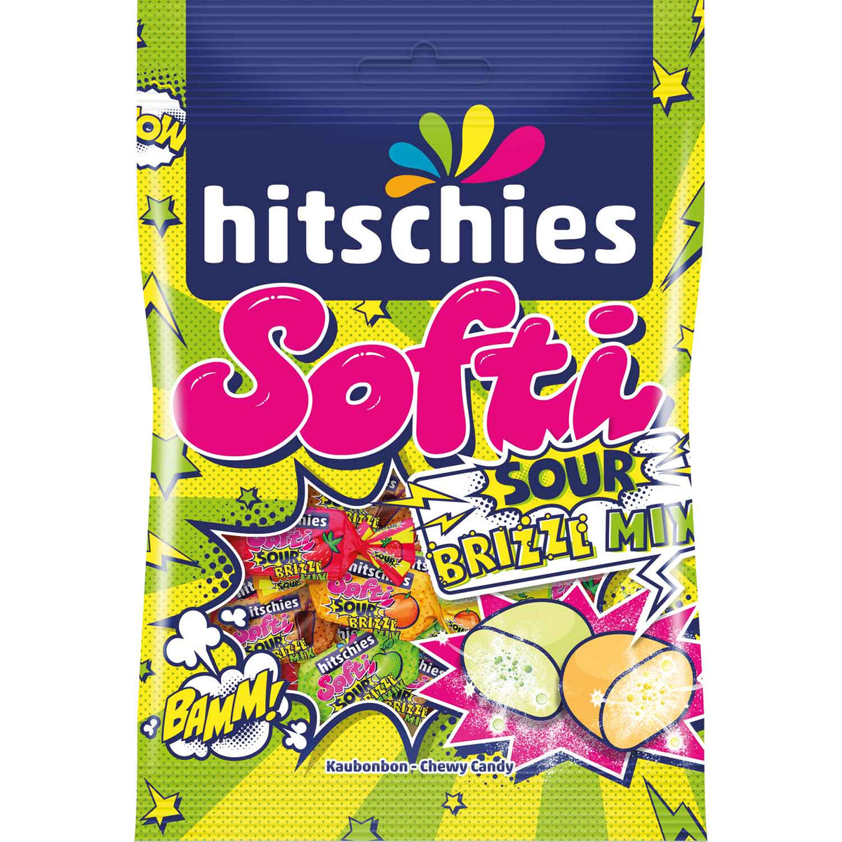 Hitschies Softi Sour brizzl Mix Orange gefüllte Kaubonbons 90g
