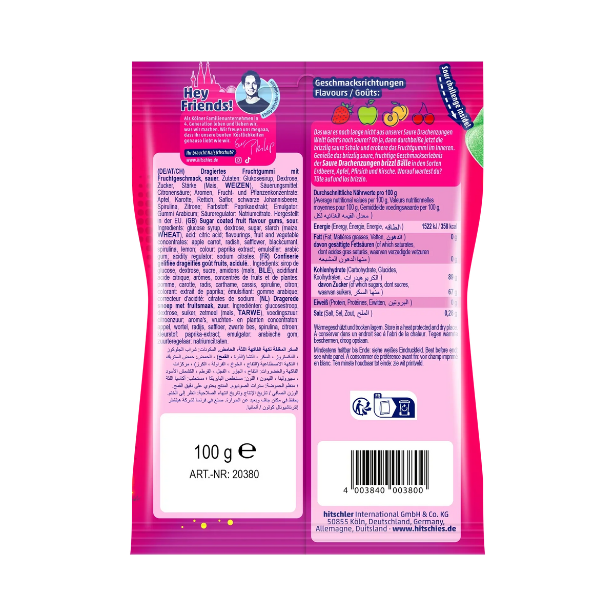 Hitschies Saure Drachenzungen Brizzl Bälle Fruchtgummi 100g – Detailansicht