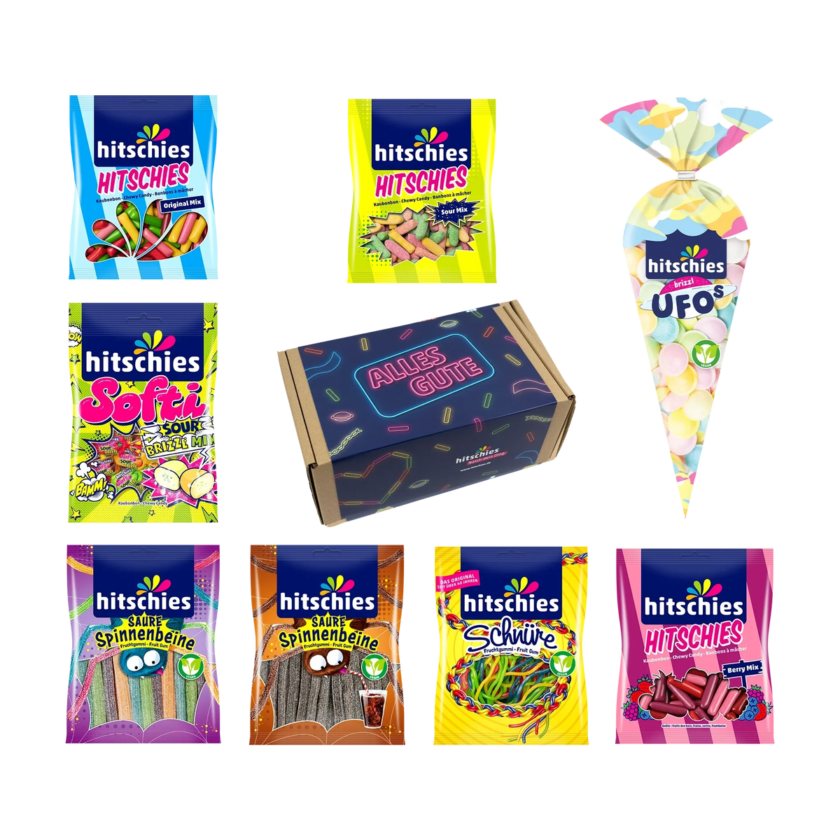 Hitschies Alles Gute Box Fruchtgummi Kaubonbons 1080g Geschenkbox – Verpackung