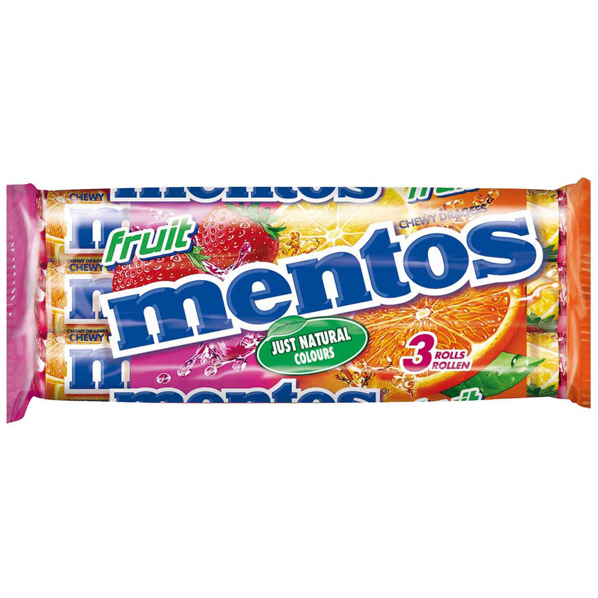 Mentos Fruit Multipack 3x38g Kaudragees mit fruchtigem Geschmack – Seitenansicht