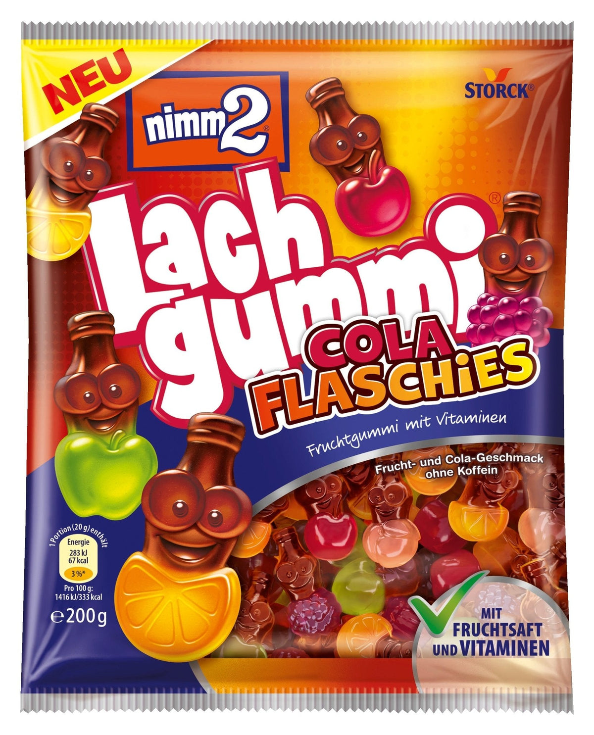 Nimm2 Lachgummi Cola Flaschies Orange 200g Fruchtgummi mit Vitaminen