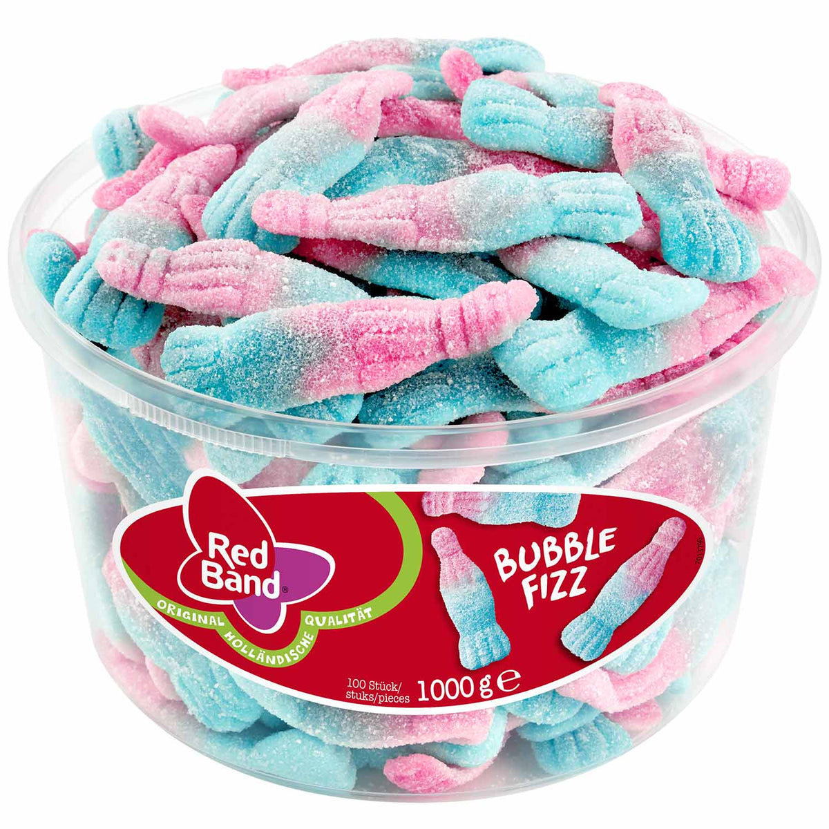 Red Band Bubble Fizz 100er Saure Schaumzucker-Fläschchen 1kg – Produktansicht
