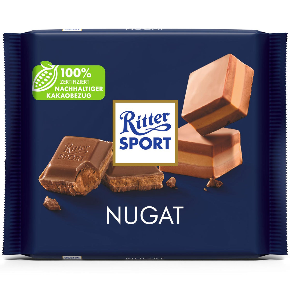 Ritter Sport Nugat Vollmilchschokolade 100g mit cremiger Nugat-Füllung – Produktansicht