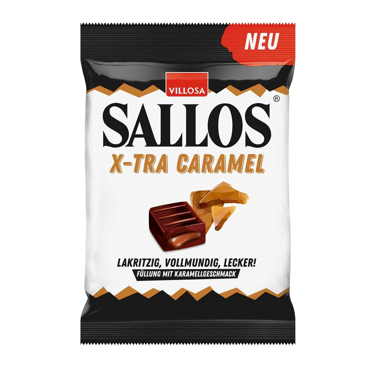 Sallos X-Tra Caramel Lakritzbonbons mit Karamellkern 135g Einzelverpackung