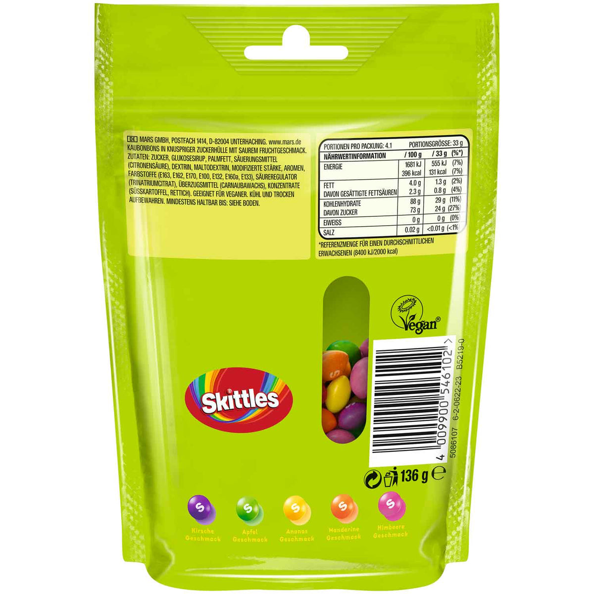 Skittles Crazy Sours Fruchtige Saure Bonbons 136g Packung – Seitenansicht