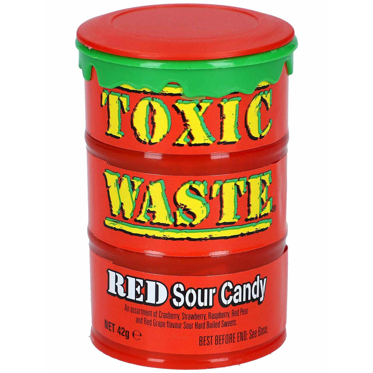 Toxic Waste Red Sour Candy 42g in praktischer Kunststoff-Dose – Produktansicht