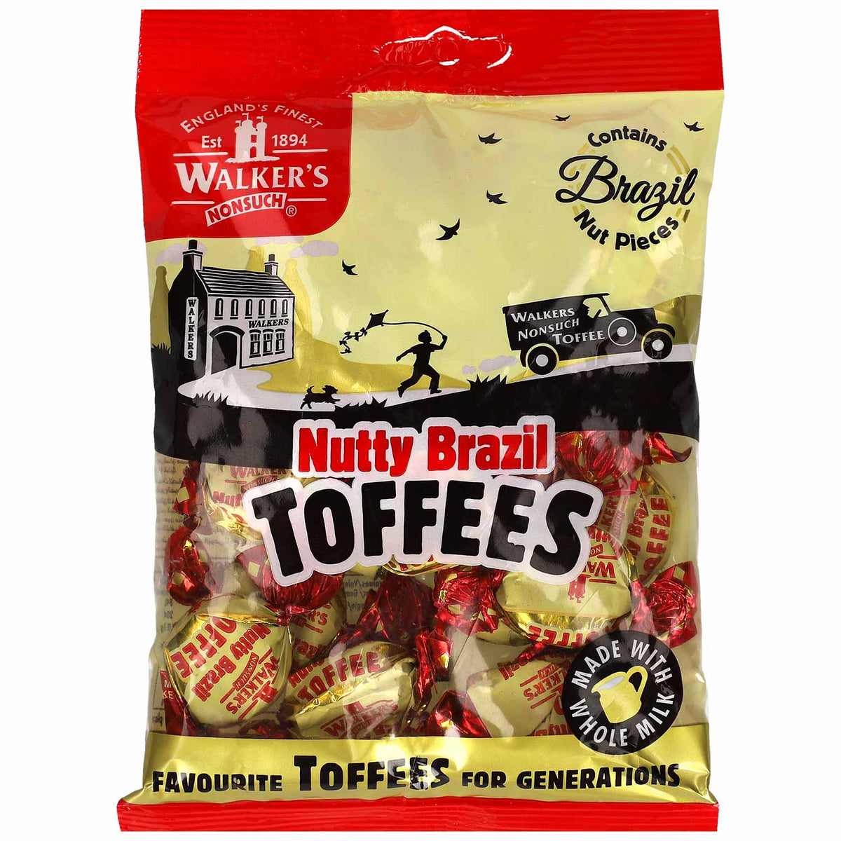 Walkers Nonsuch Nutty Brazil Toffees 150g Karamellbonbons mit Paranussstücken