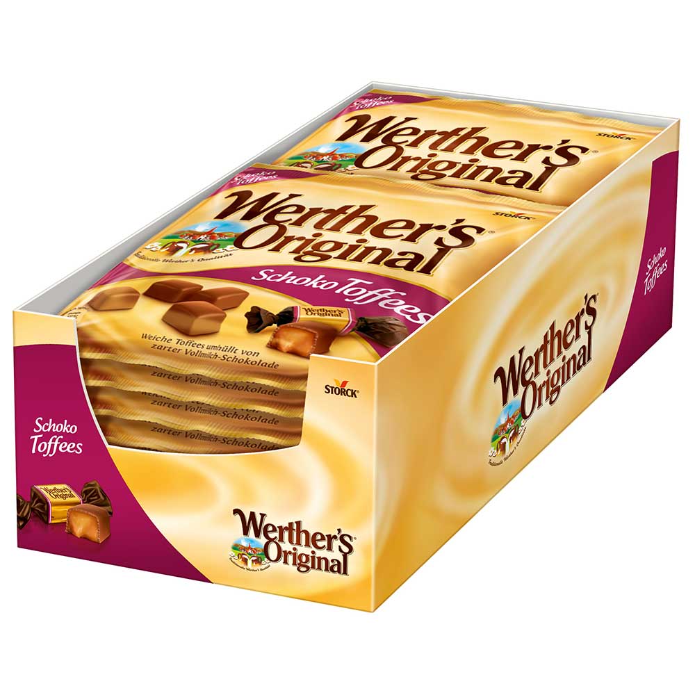 Werthers Original Schoko Toffees 180g einzeln gewickelte Karamellbonbons mit Vollmilchschokolade – Detailansicht