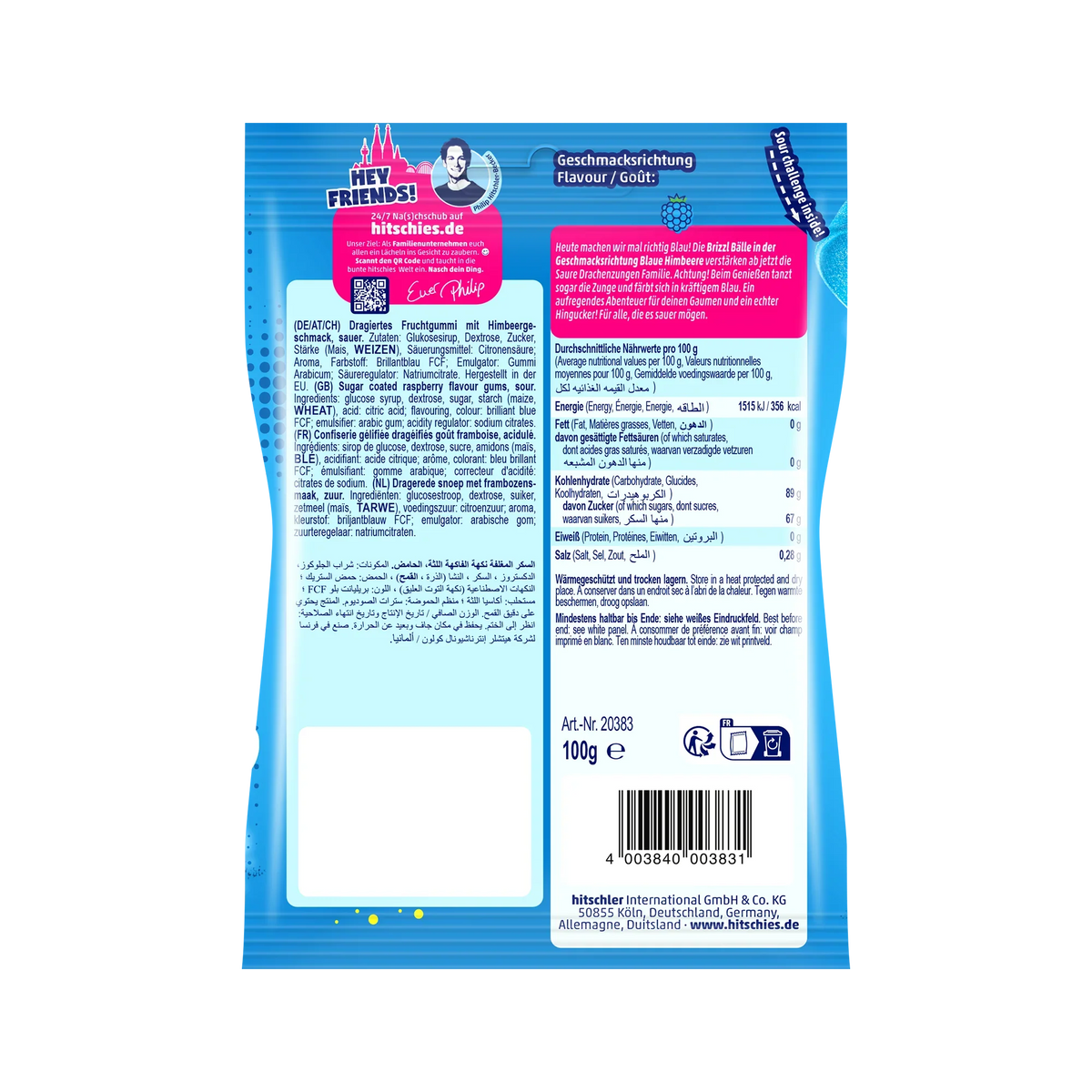 Hitschies Saure Drachenzungen Brizzl Bälle blau 100g – Detailansicht