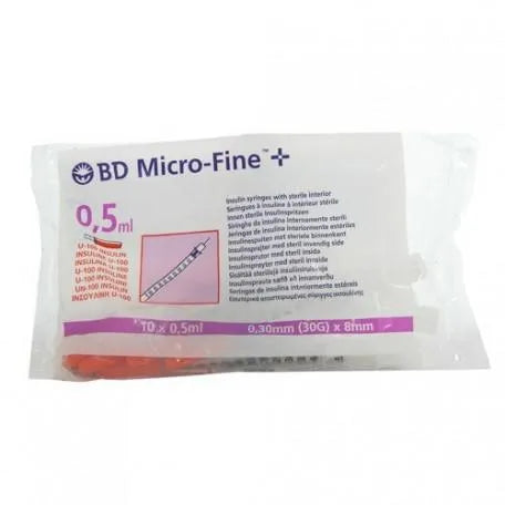 B.D Insulinspritze mit Nadel 0,5 U 8 mm 30 G 10 Stück