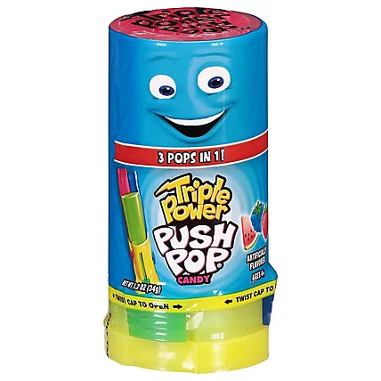 Bazooka Triple Push Pop Lolli 34 g mit drei Geschmacksrichtungen – Seitenansicht