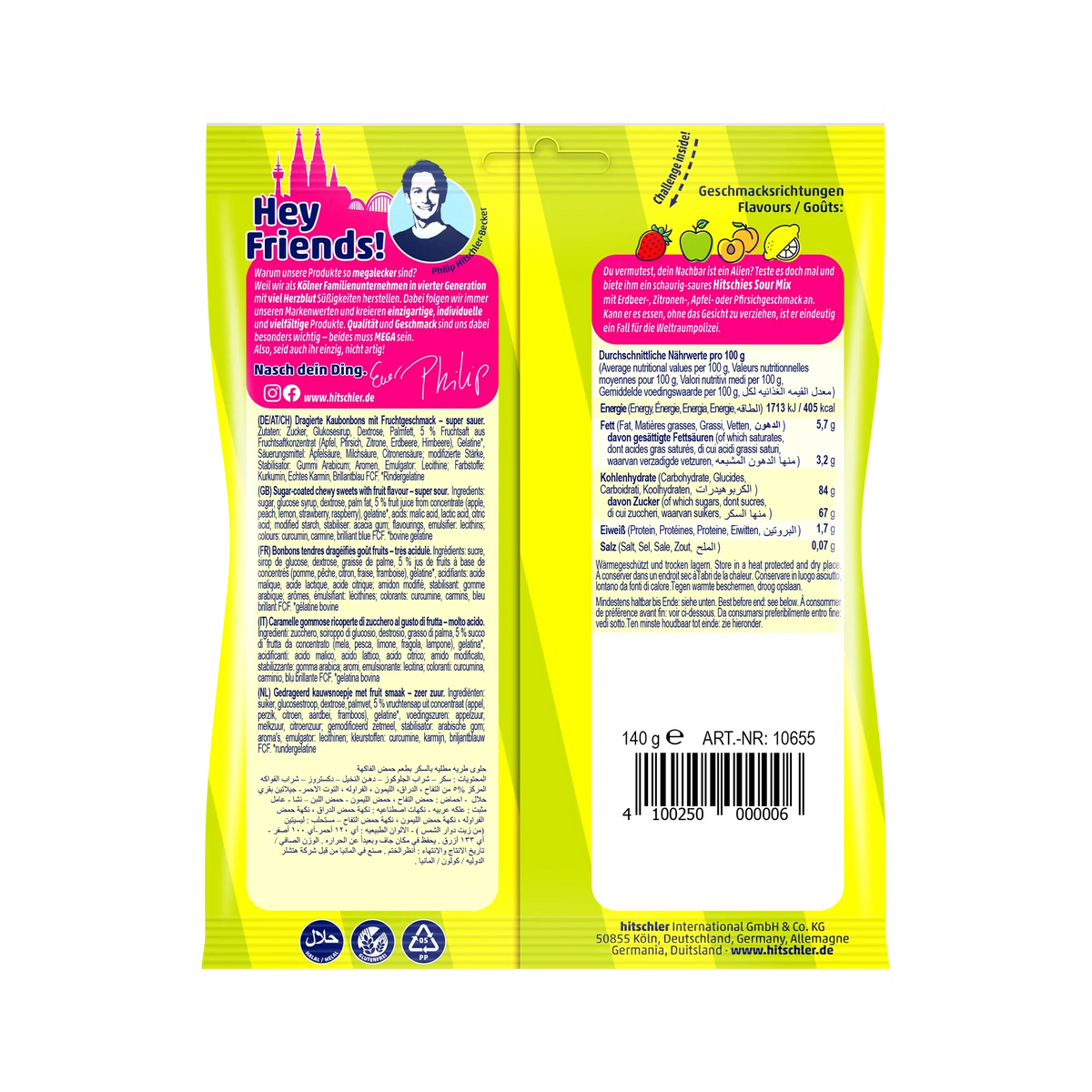 Hitschies Sour Mix 140g dragierte Kaubonbons mit saurem Fruchtgeschmack – Detailansicht