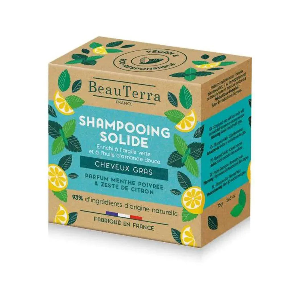 BEAUTERRA festes Shampoo mit Minze und Zitronenschale 75g