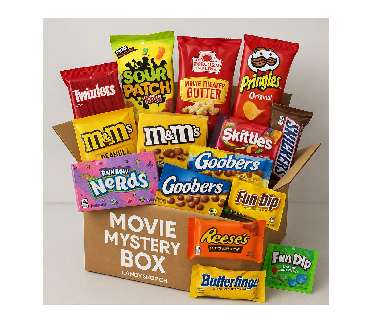 Candyshop.ch Movie Snack Monats Überraschungsbox 175g Deutschlands beliebte Snacks – Detailansicht