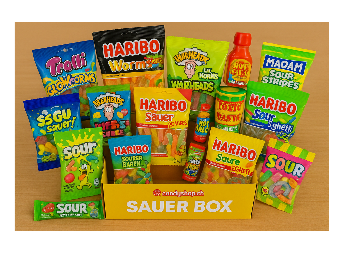 Candyshop.ch Sauer Monats Überraschungsbox 175g – Saure Bonbons und Kaugummis aus EU – Seitenansicht