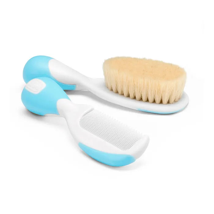 Chicco blaue Naturhaarbürste und Kamm Babys