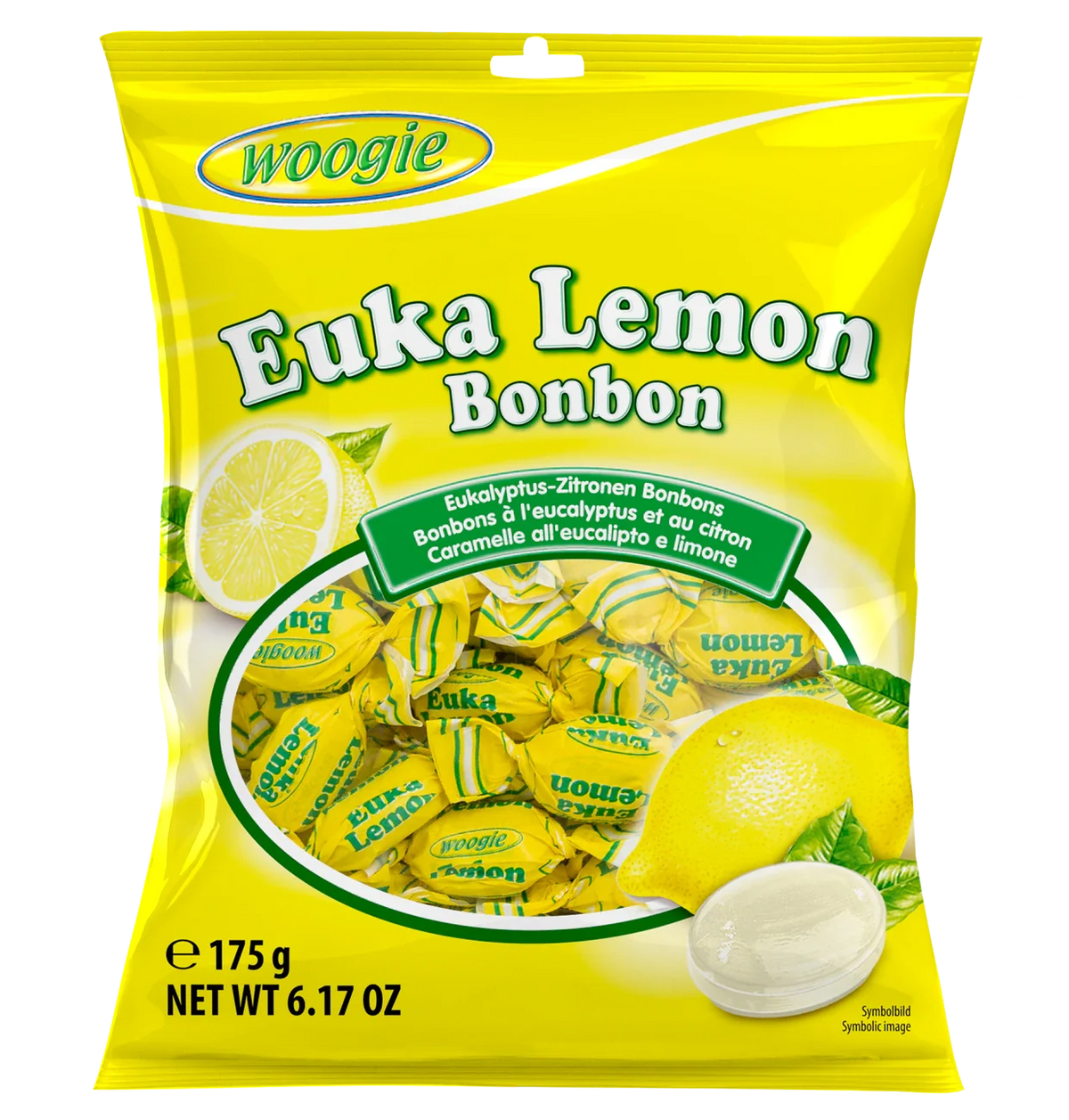 Woogie Bonbons Euka Lemon 175g erfrischende Bonbons mit Eukalyptus und Zitrone – Produktansicht