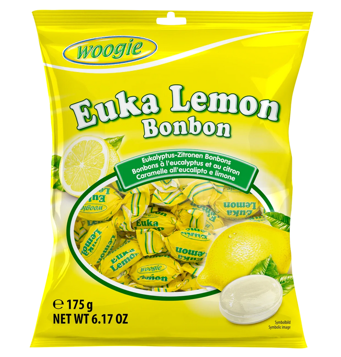 Woogie Bonbons Euka Lemon 175g erfrischende Bonbons mit Eukalyptus und Zitrone – Produktansicht