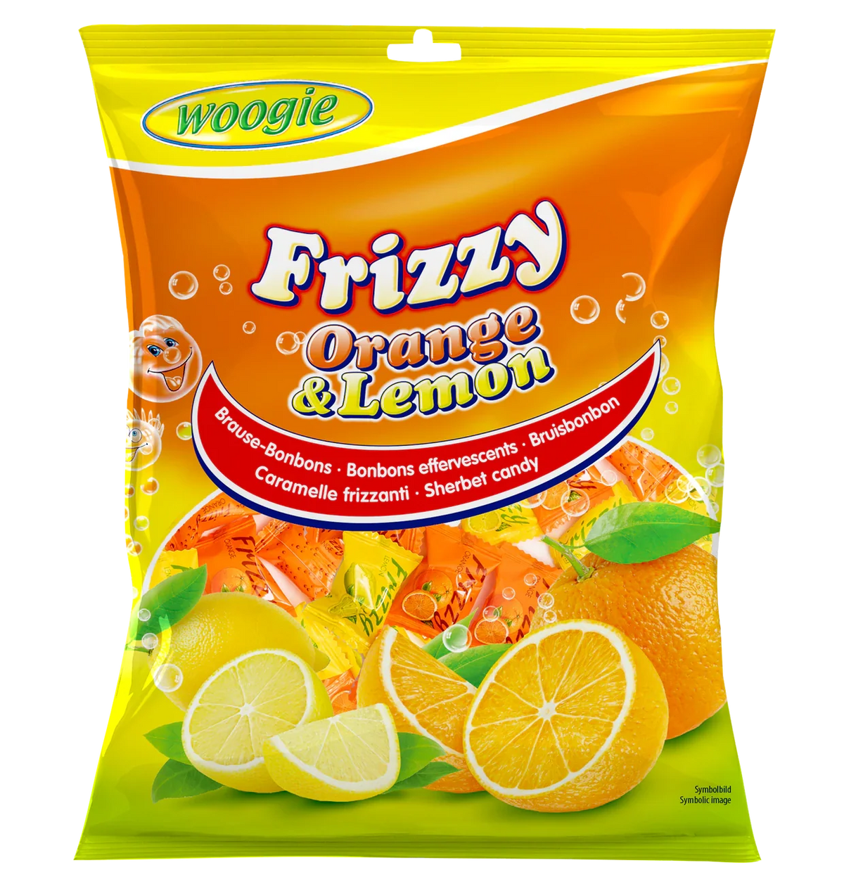 Woogie Bonbons Frizzy Orange & Lemon 170g mit spritziger Brausefüllung – Produktansicht
