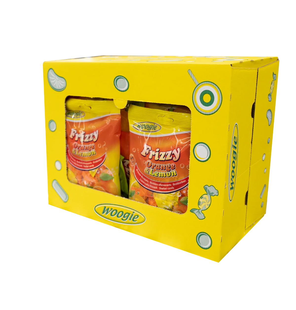 Woogie Bonbons Frizzy Orange & Lemon 170g mit spritziger Brausefüllung – Detailansicht