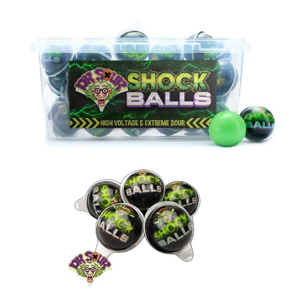 Dr. Sour Shock Balls saure Fruchtgummis mit grünem Apfelgeschmack 50 Stück – Produktansicht