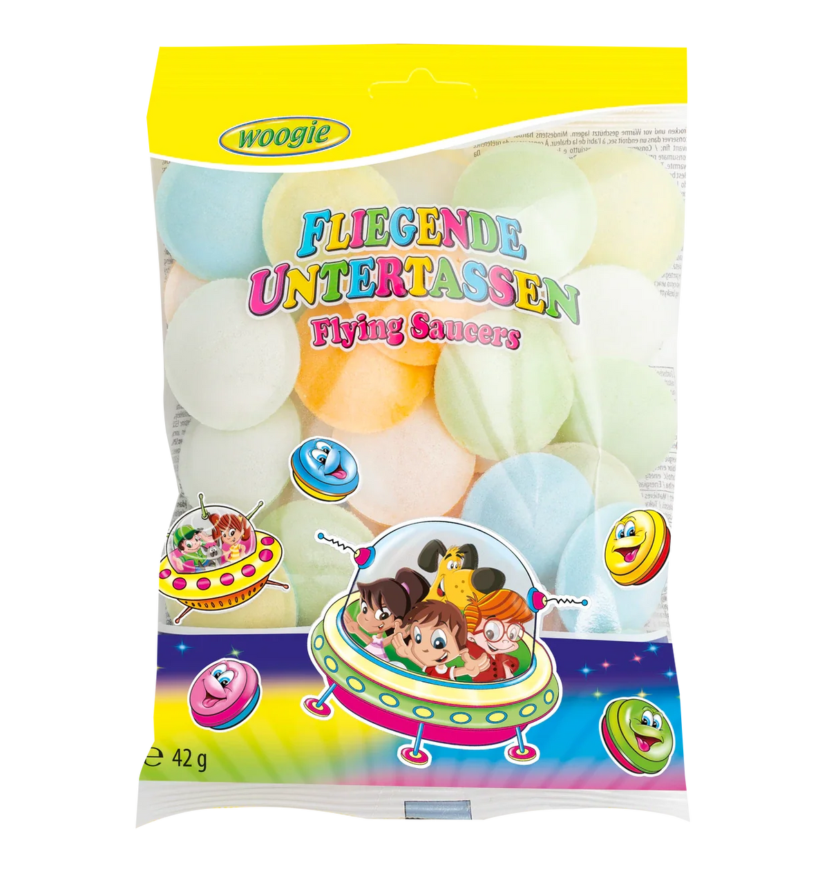 Pop Rocks Fliegende Untertassen mit Brausefüllung 42g Beutel – Produktansicht