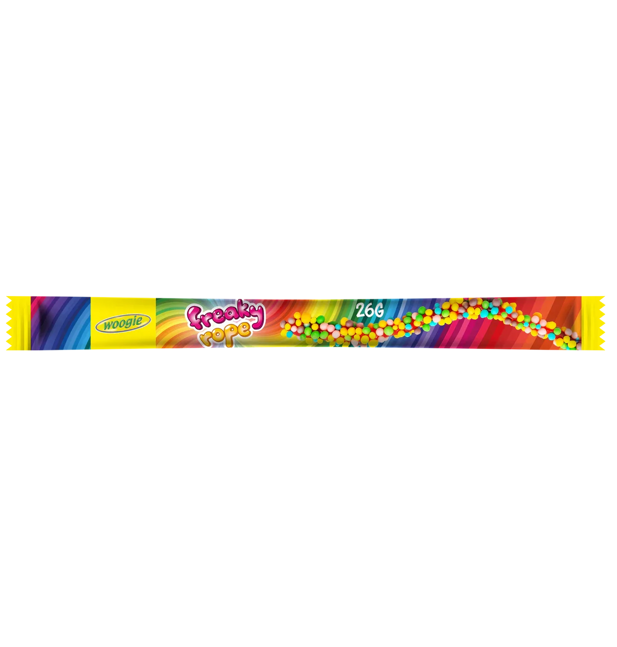 Woogie Freaky Rope 26g Fruchtgummi Schlange mit Erdbeergeschmack und Zuckerperlen – Produktansicht