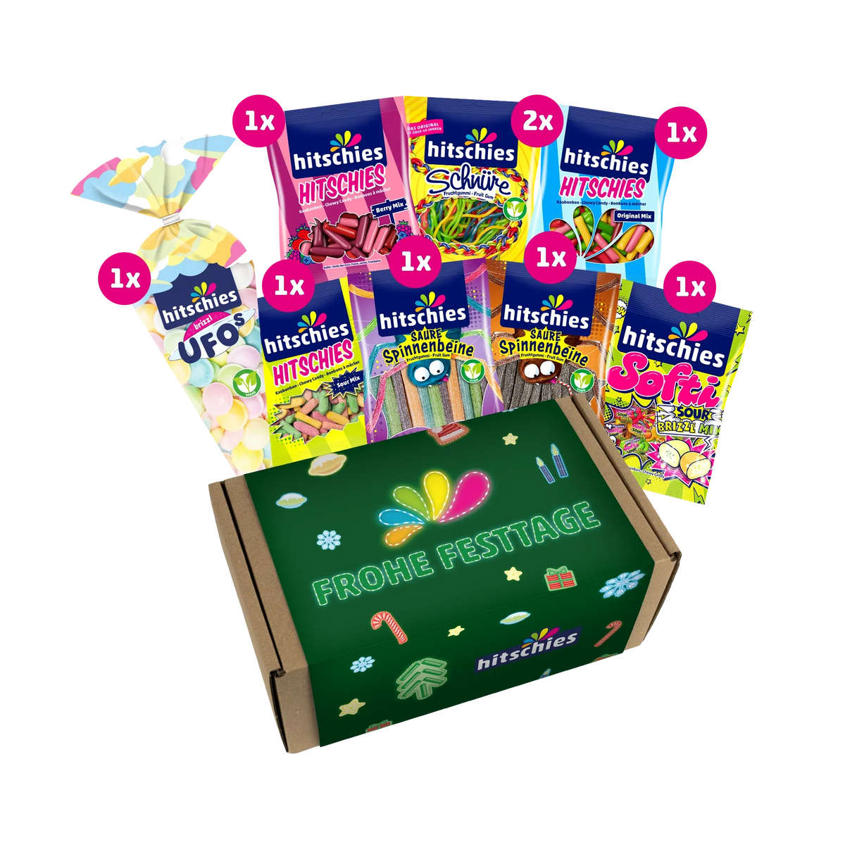 Hitschies Frohe Festtage Box 1080g Kaubonbon Geschenkbox – Produktansicht