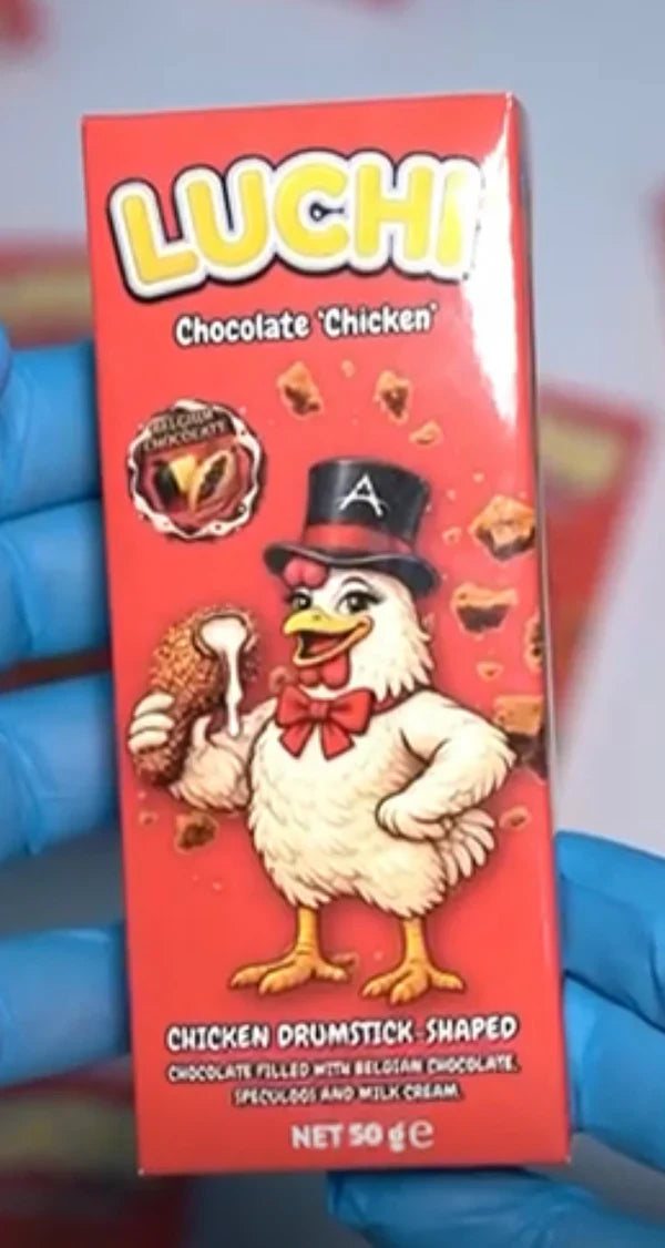 Luchi Milk Cream gefüllte Schokolade Chicken-Design 50g – Seitenansicht