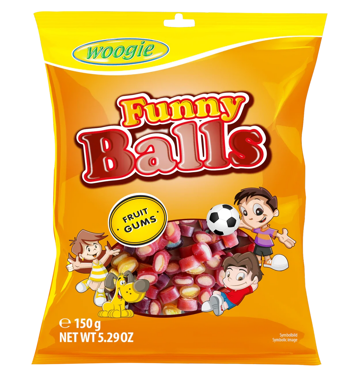 Woogie Funny Balls 150g – bunte Fruchtgummi-Konfekt-Mischung – Produktansicht