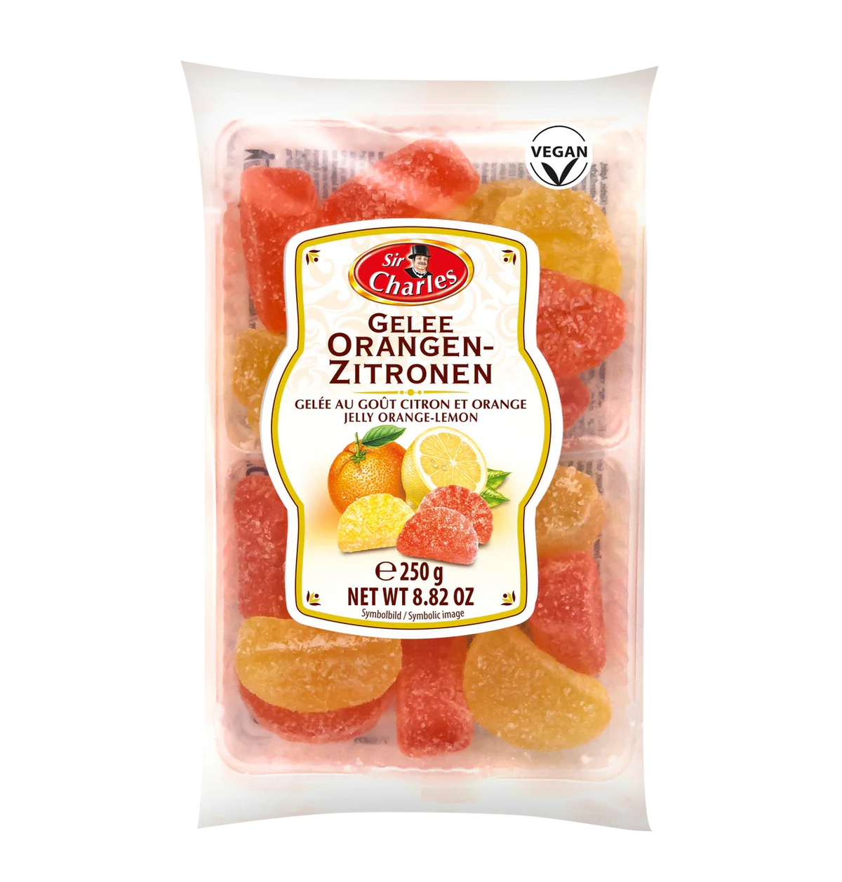 Gezuckertes Gelee mit Zitronen- und Orangengeschmack 250g von Sir Charles – Produktansicht