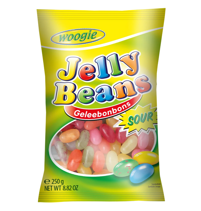 Woogie Jelly Beans Sour 250g – Fruchtig-saure gefüllte Geleebonbons
